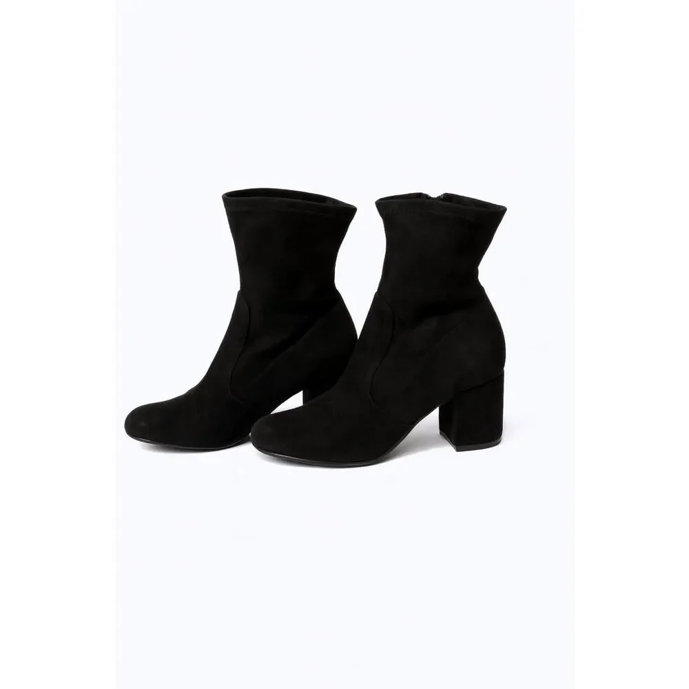 Unisa Black Faux Suede Block Heel Ankle Boots Zip Up Stretch Fit Round Toe 8 M